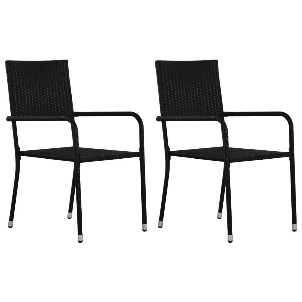 Garden Dining Chairs 2 pcs Stackable Black Poly Rattan 318718