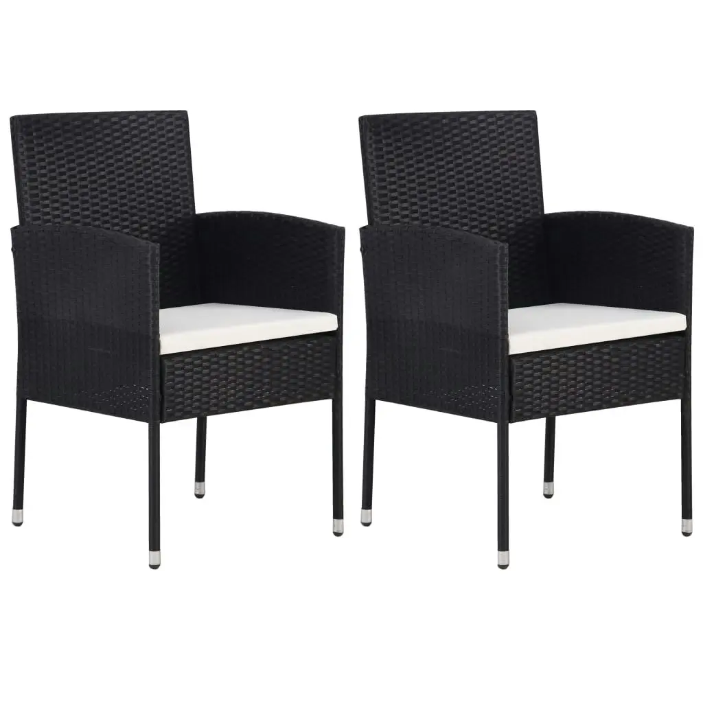 Garden Chairs with Cream White Cushions 2 pcs Black Poly Rattan 318704