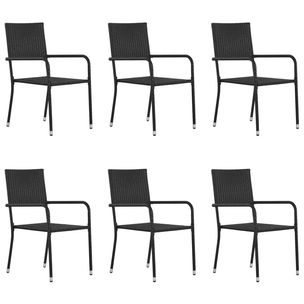 Garden Dining Chairs 6 pcs Stackable Black Poly Rattan 318702