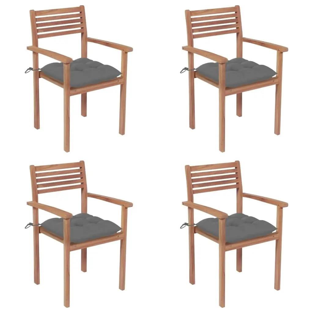 Garden Chairs 4 pcs with Grey Cushions Solid Teak Wood 3062305