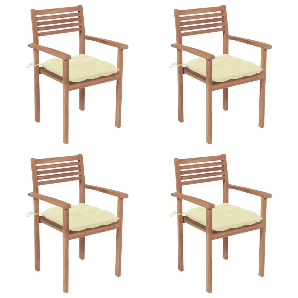 Garden Chairs 4 pcs with Cream White Cushions Solid Teak Wood 3062306