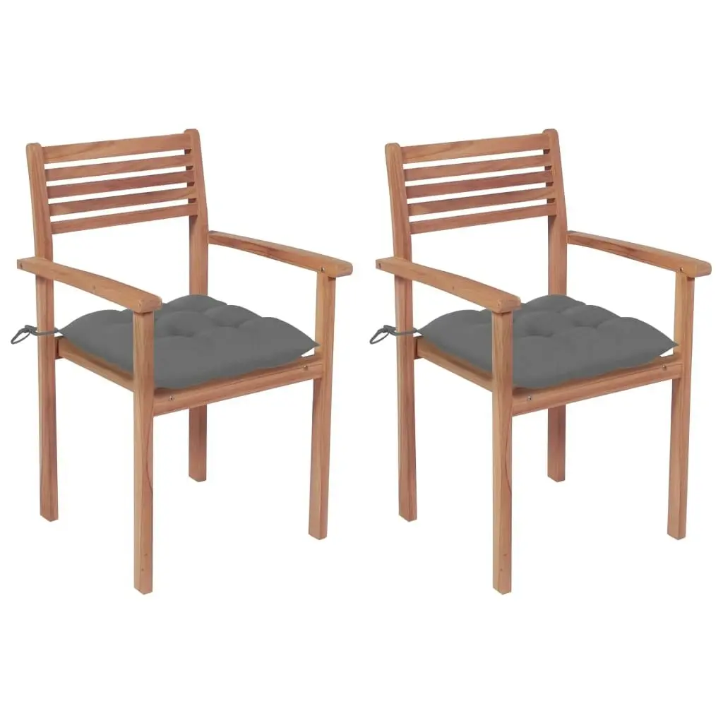 Garden Chairs 2 pcs with Grey Cushions Solid Teak Wood 3062278