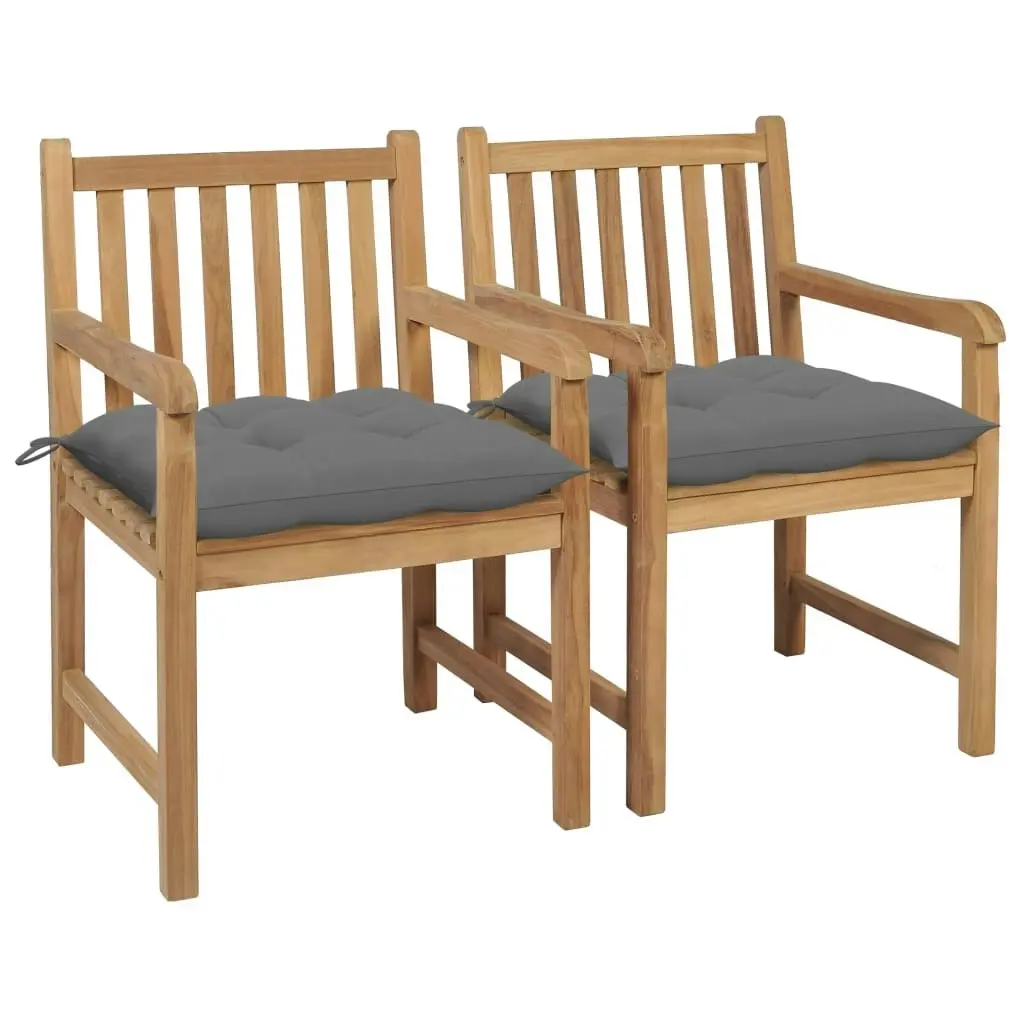 Garden Chairs 2 pcs with Grey Cushions Solid Teak Wood 3062746