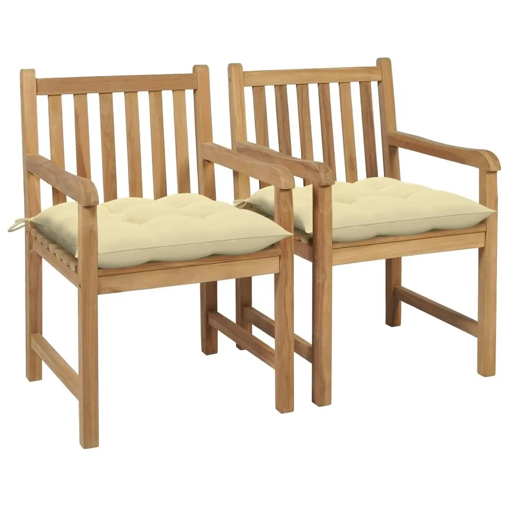 Garden Chairs 2 pcs with Cream White Cushions Solid Teak Wood 3062747