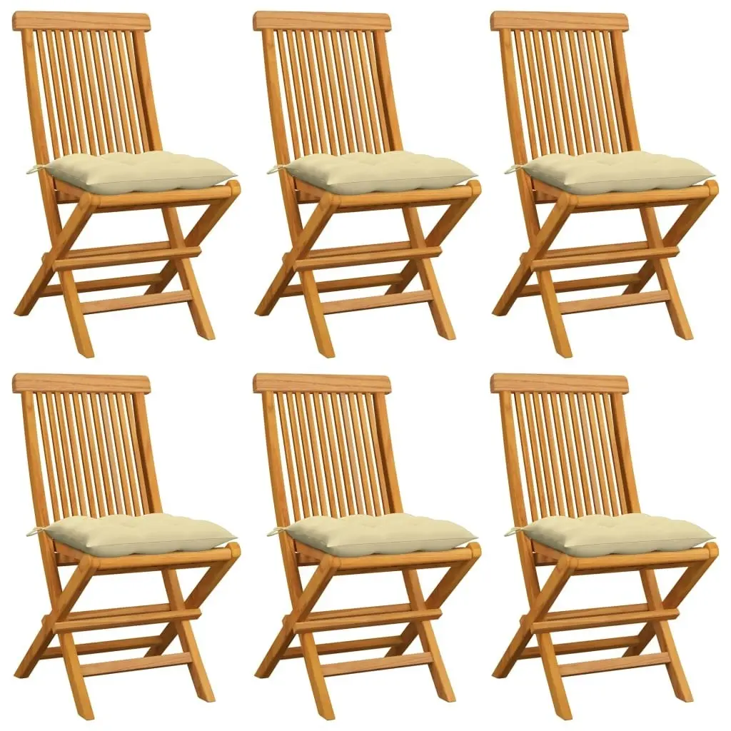 Garden Chairs with Cream White Cushions 6 pcs Solid Teak Wood 3065607