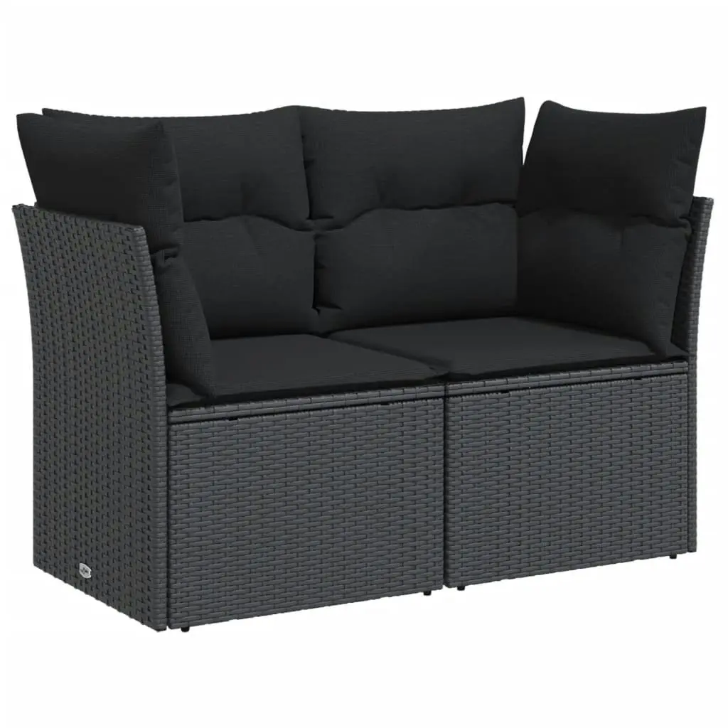 Garden Sofa with Cushions 2-Seater Black Poly Rattan 365963