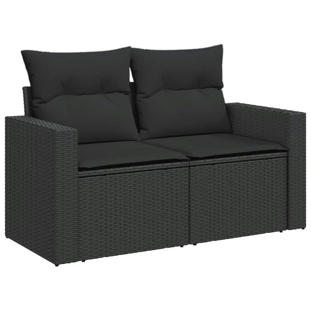 Garden Sofa with Cushions 2-Seater Black Poly Rattan 365971