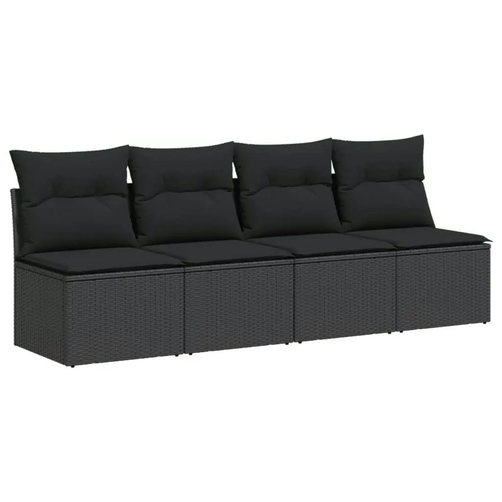 Garden Sofa with Cushions 4-Seater Black Poly Rattan 365965