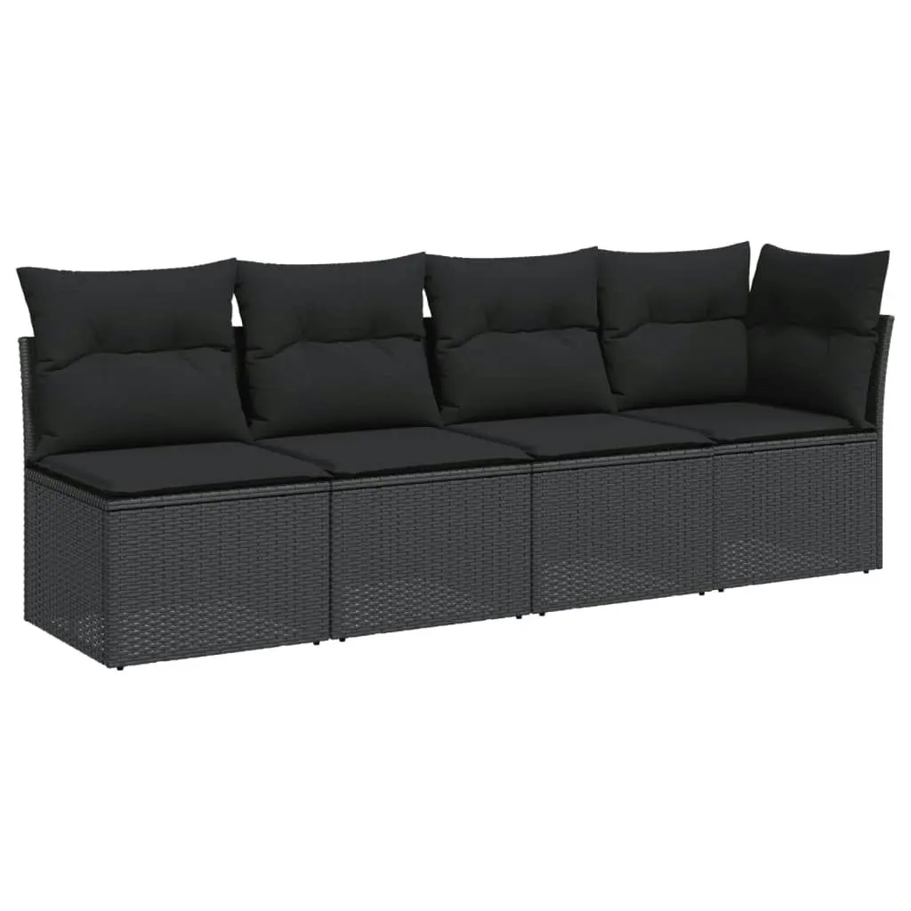 Garden Sofa with Cushions 4-Seater Black Poly Rattan 365964