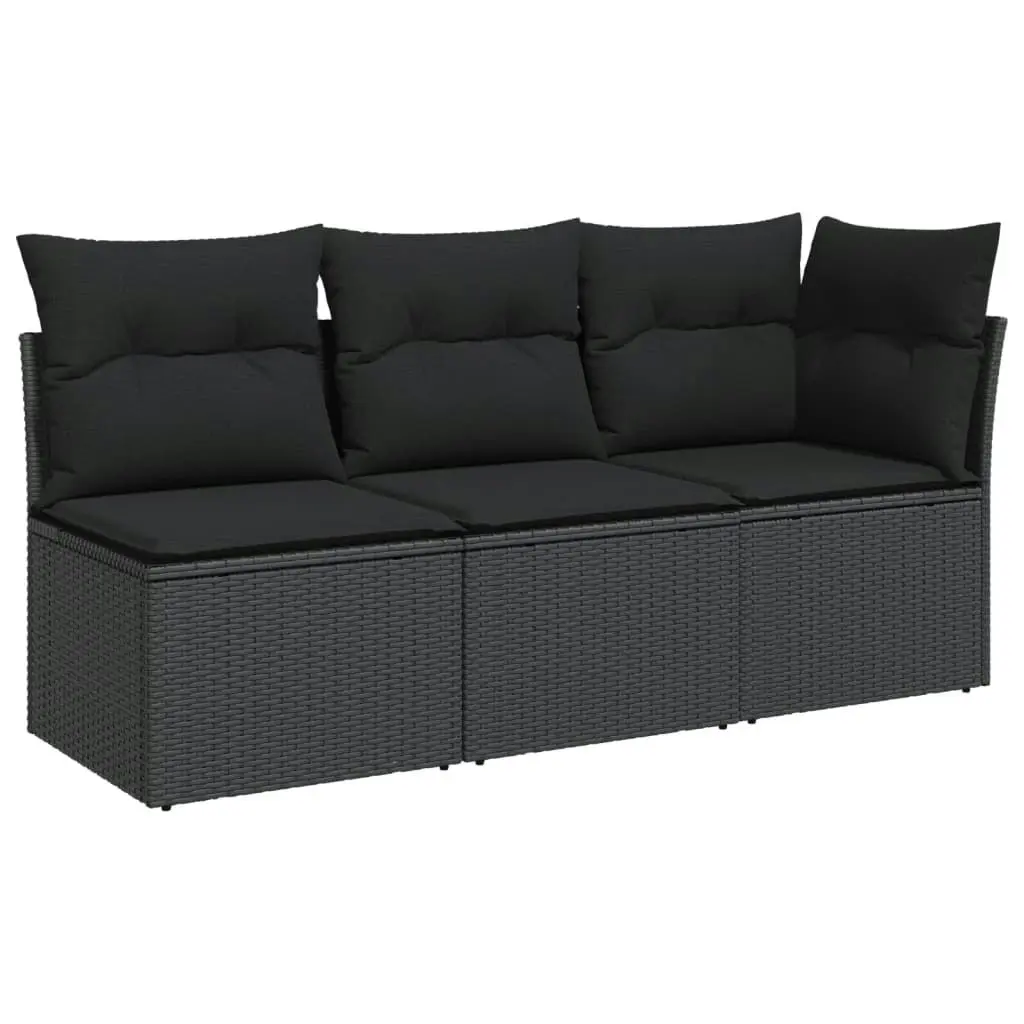 Garden Sofa with Cushions 3-Seater Black Poly Rattan 365987