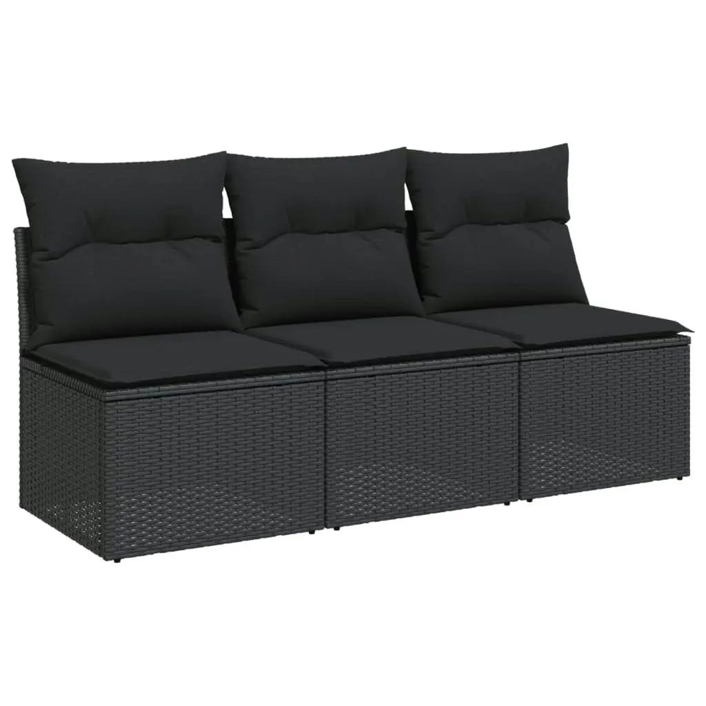 Garden Sofa with Cushions 3-Seater Black Poly Rattan 365988