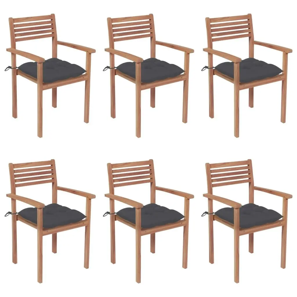 Stackable Garden Chairs with Cushions 6 pcs Solid Teak Wood 3072587