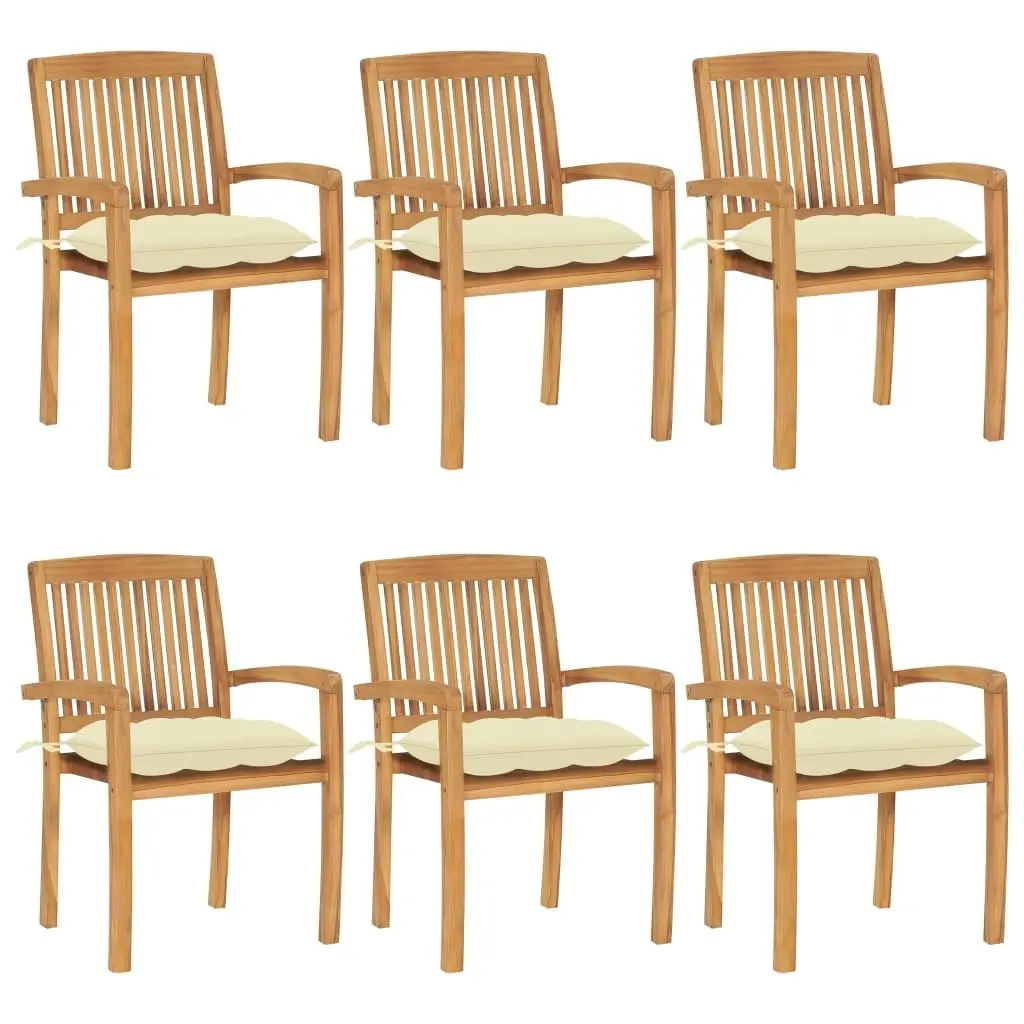 Stacking Garden Chairs with Cushions 6 pcs Solid Teak Wood 3073269