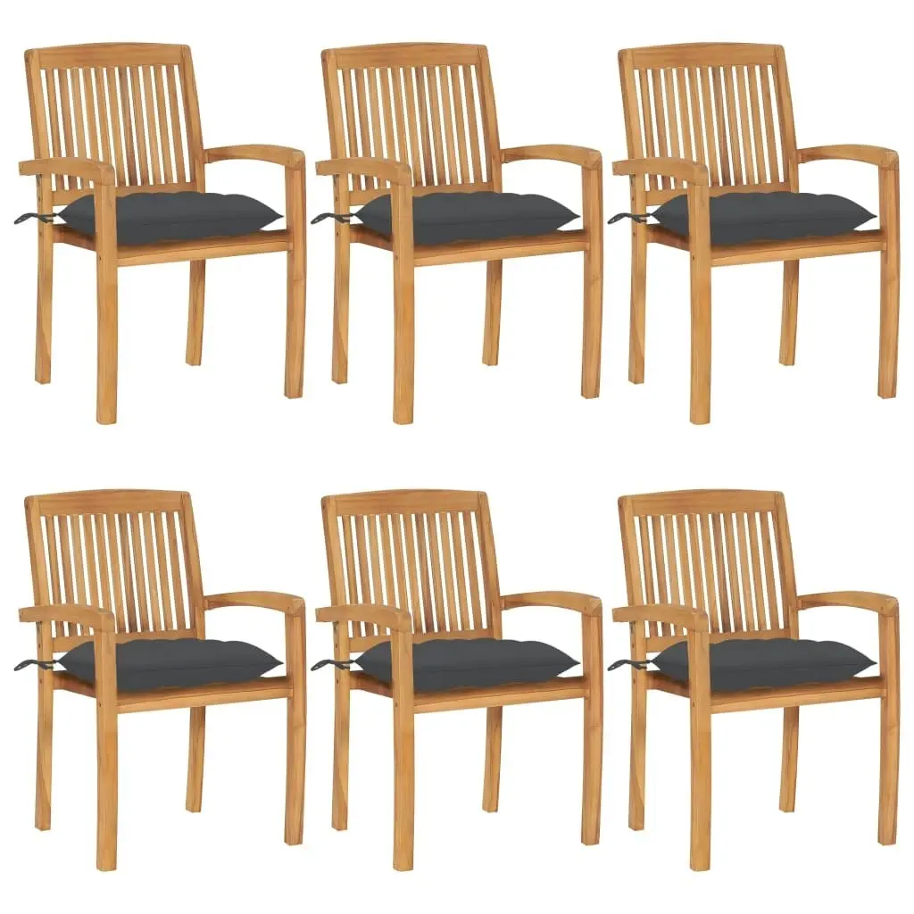 Stacking Garden Chairs with Cushions 6 pcs Solid Teak Wood 3073267