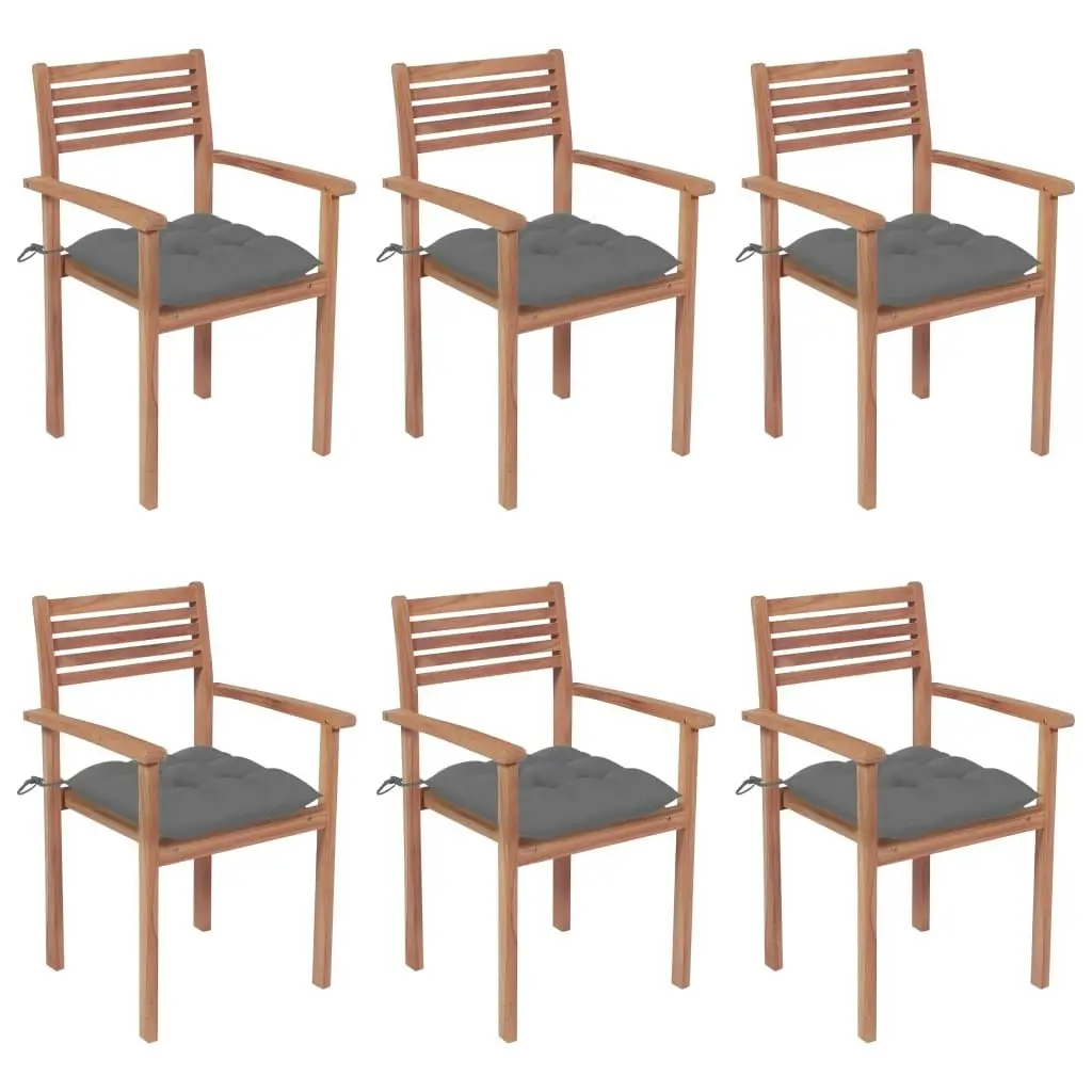 Stackable Garden Chairs with Cushions 6 pcs Solid Teak Wood 3072588