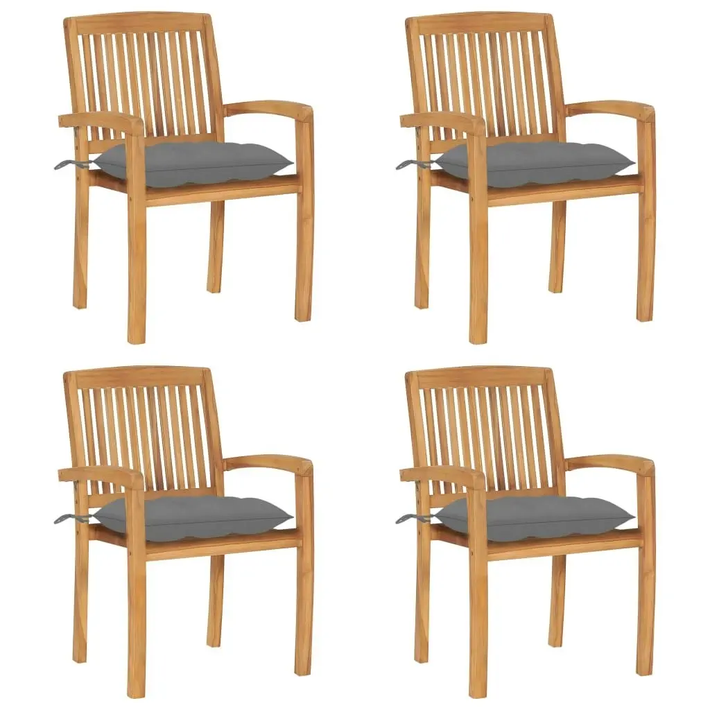 Stacking Garden Chairs with Cushions 4 pcs Solid Teak Wood 3073256