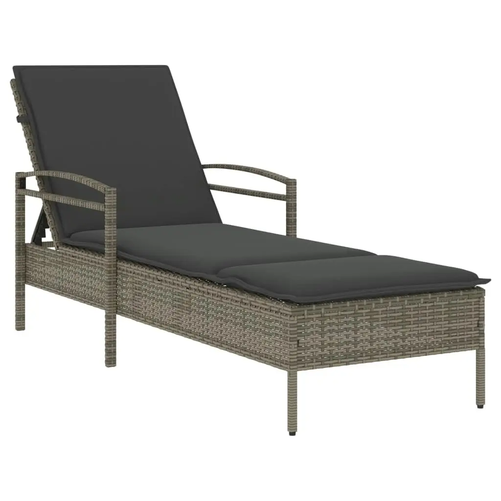 Sun Lounger with Cushion Grey 63x200x81 cm Poly Rattan 368301