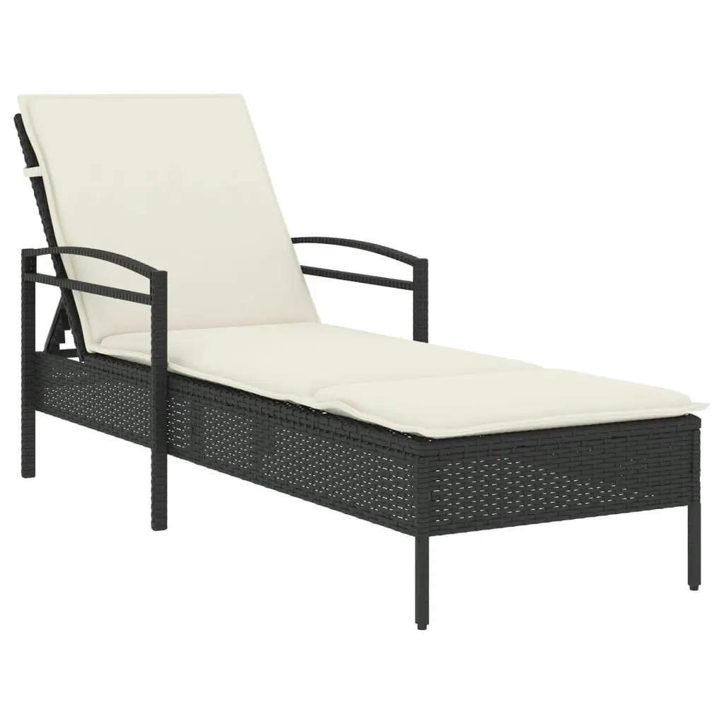 Sun Lounger with Cushion Black 63x200x81 cm Poly Rattan 368299