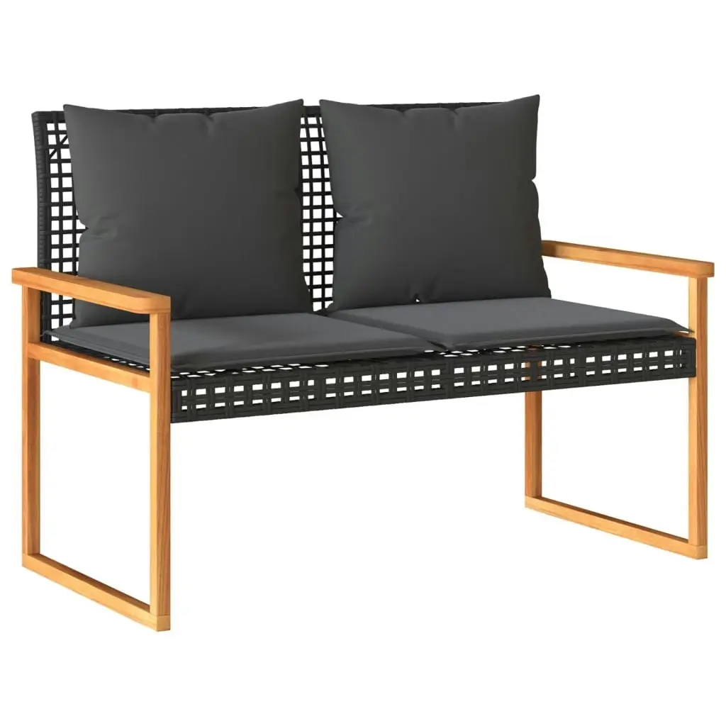 Garden Bench with Cushion Black Poly Rattan Acacia Wood 365862