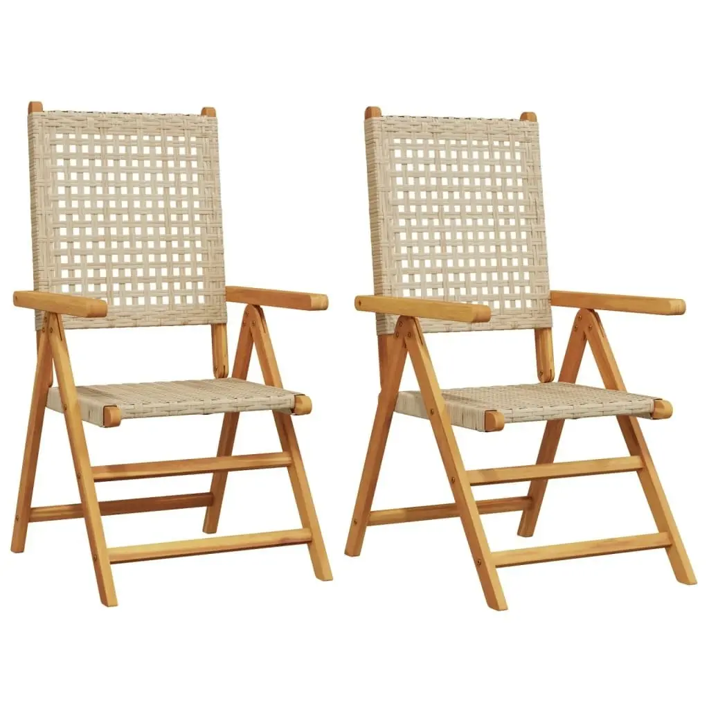 Garden Chairs 2 pcs Beige Solid Wood Acacia and Poly Rattan 367653