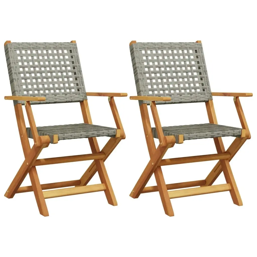 Garden Chairs 2 pcs Grey Solid Wood Acacia and Poly Rattan 367664