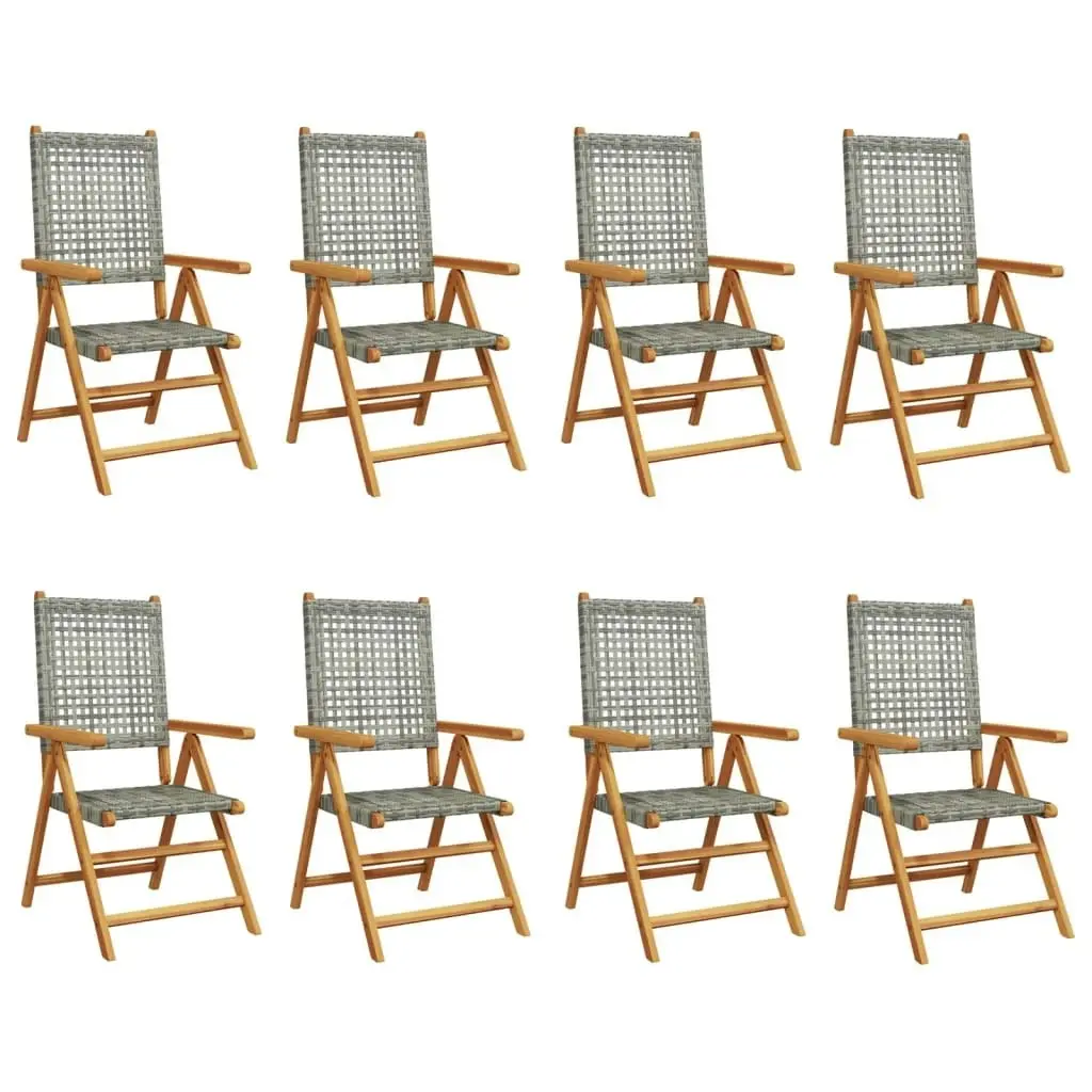 Reclining Garden Chairs 8 pcs Grey Poly Rattan and Solid Wood 3214525