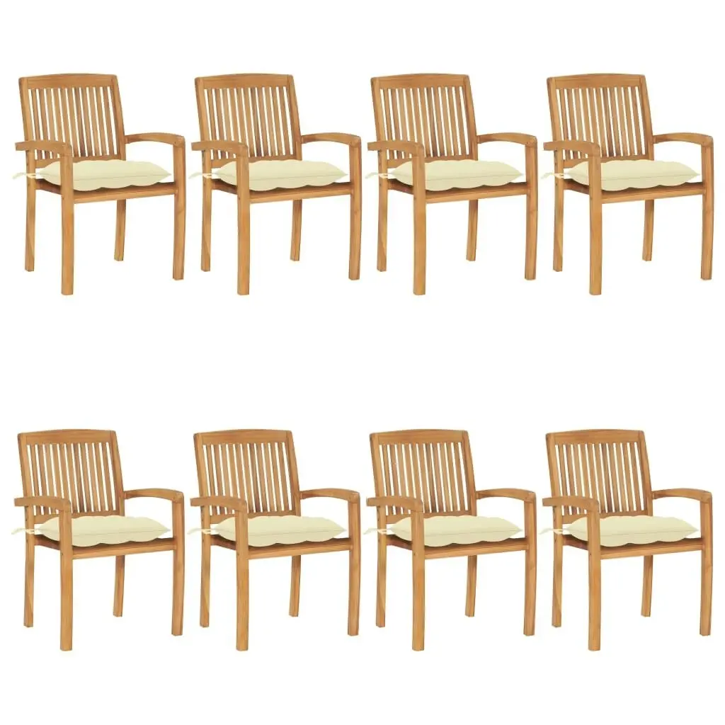 Stacking Garden Chairs with Cushions 8 pcs Solid Teak Wood 3073281