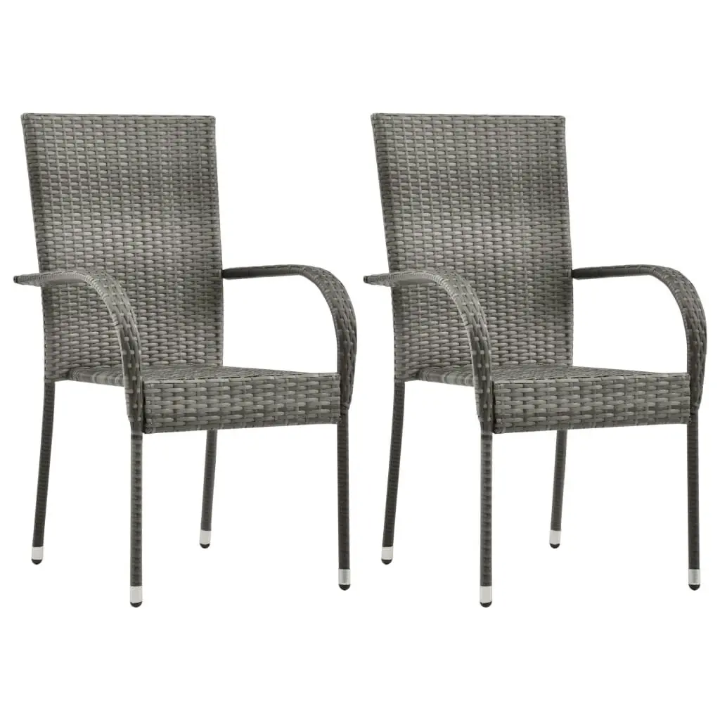 Stackable Outdoor Chairs 2 pcs Grey Poly Rattan 46464