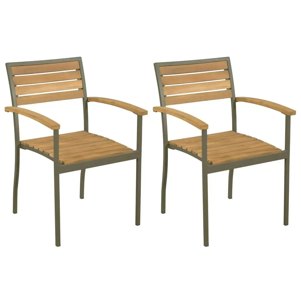 Stackable Outdoor Chairs 2 pcs Solid Acacia Wood and Steel 44236