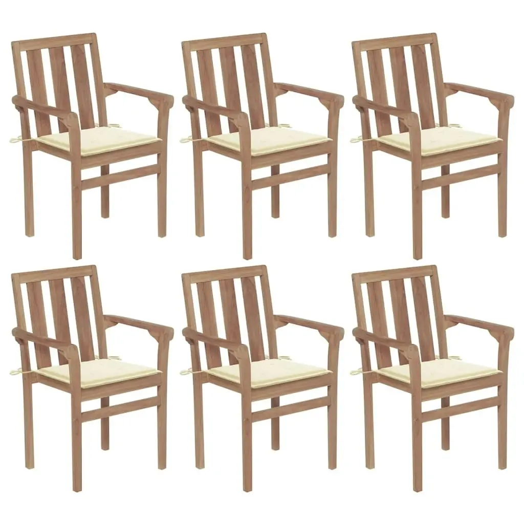 Stackable Garden Chairs with Cushions 6 pcs Solid Teak Wood 3073408