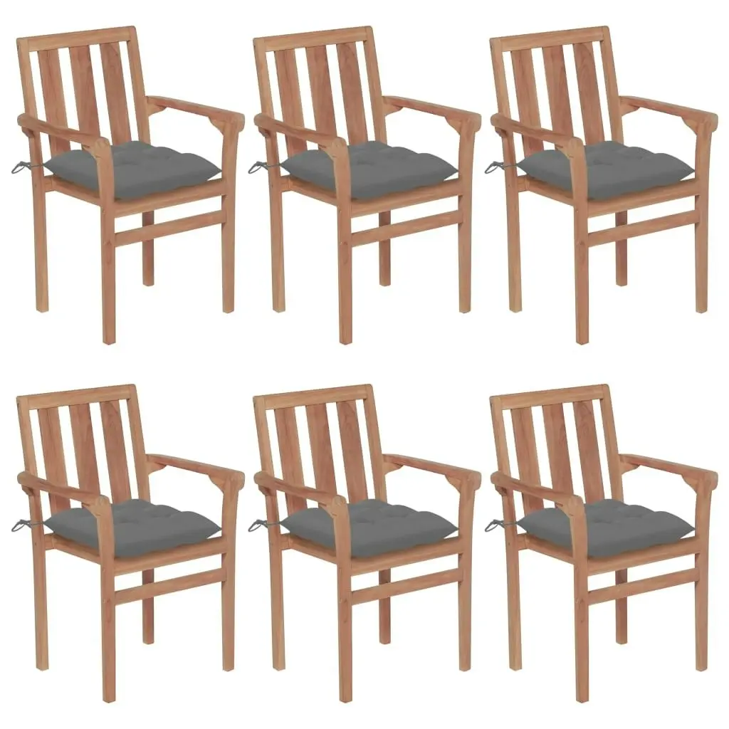 Stackable Garden Chairs with Cushions 6 pcs Solid Teak Wood 3073422