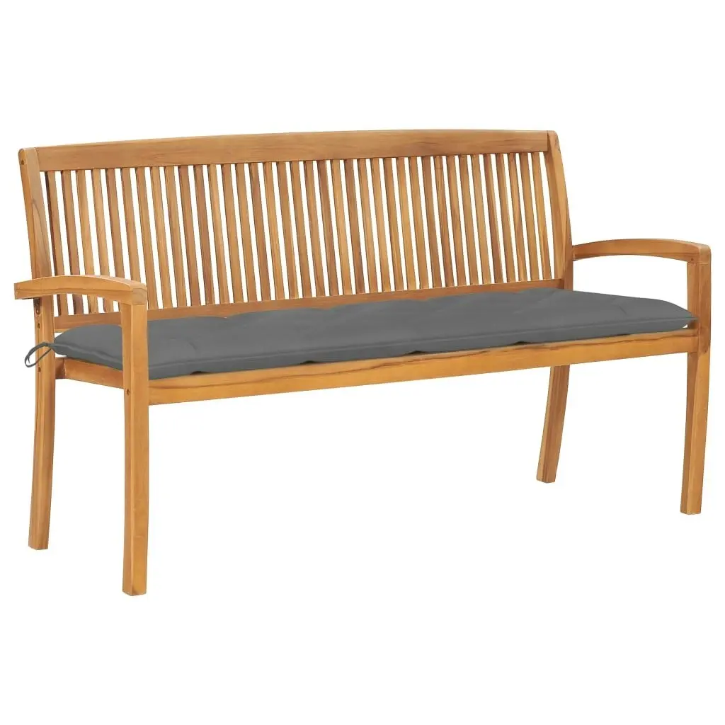 Stacking Garden Bench with Cushion 159 cm Solid Teak Wood 3063322