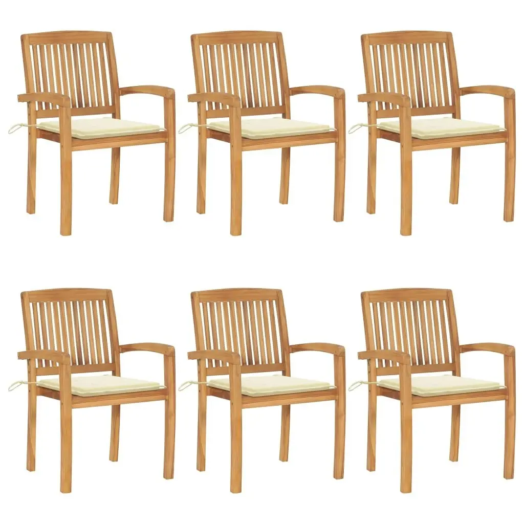 Stacking Garden Chairs with Cushions 6 pcs Solid Teak Wood 3073227