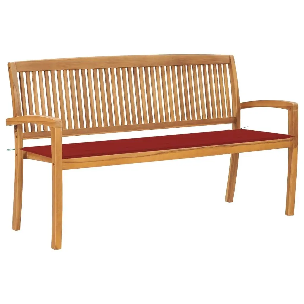 Stacking Garden Bench with Cushion 159 cm Solid Teak Wood 3063312