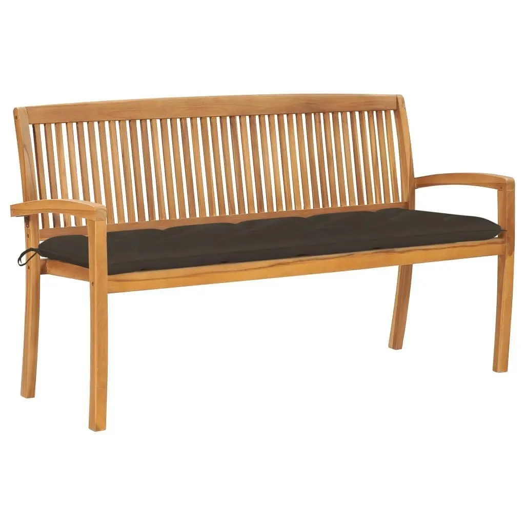 Stacking Garden Bench with Cushion 159 cm Solid Teak Wood 3063329