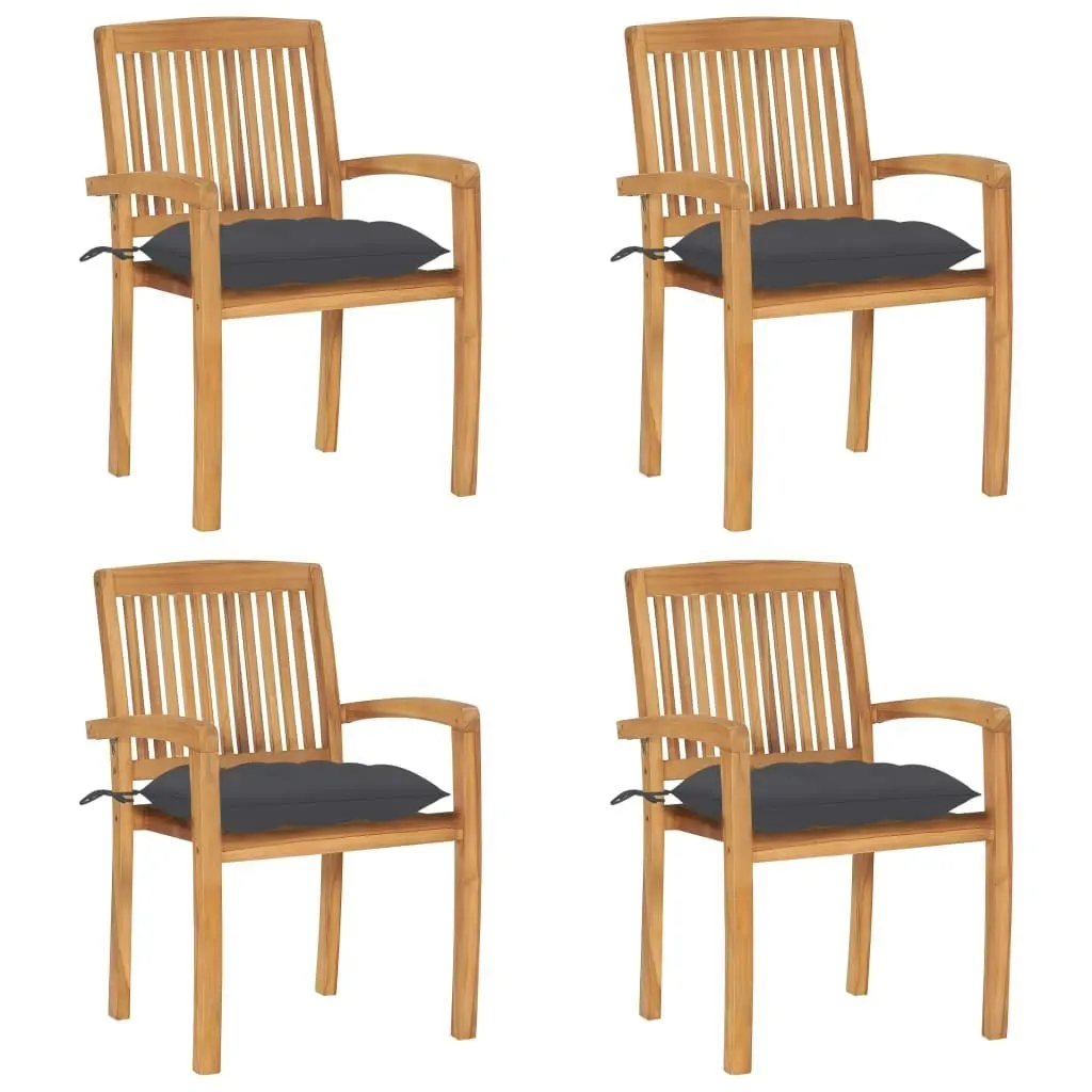 Stacking Garden Chairs with Cushions 4 pcs Solid Teak Wood 3073255