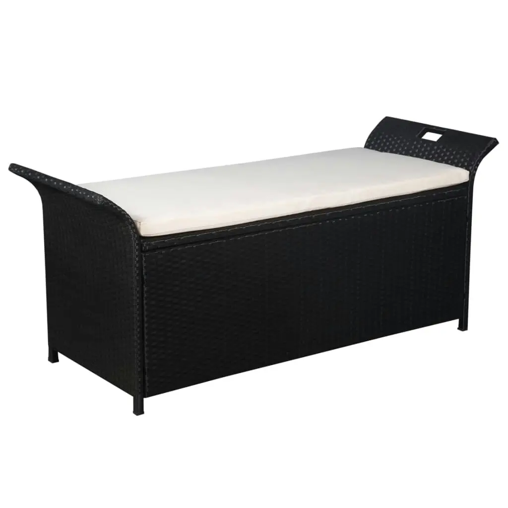 Storage Bench with Cushion 138 cm Poly Rattan Black 44183