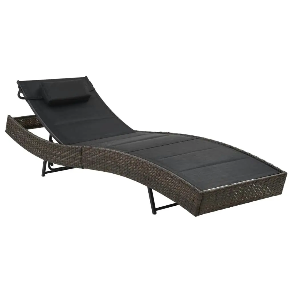 Sun Lounger Poly Rattan and Textilene Brown 44895