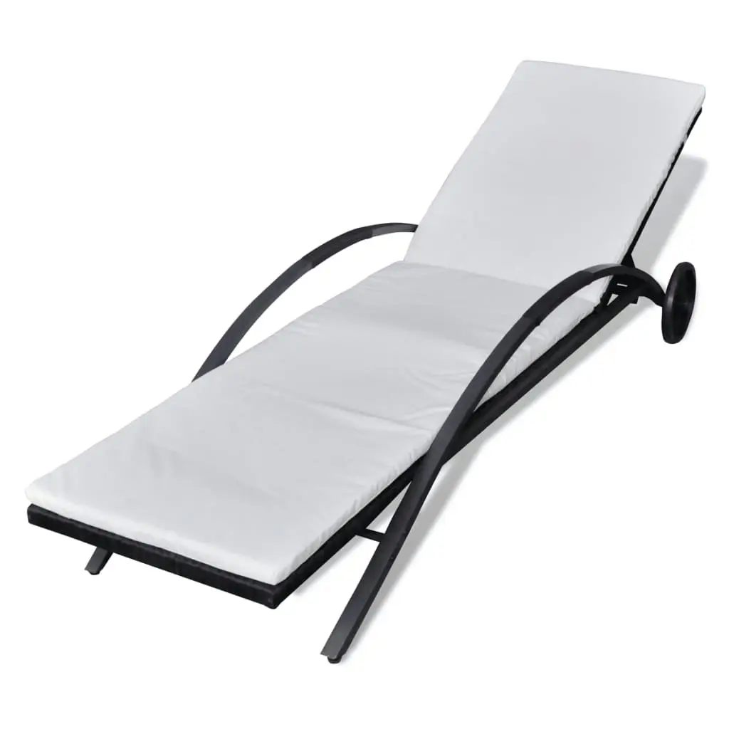 Sun Lounger with Cushion & Wheels Poly Rattan Black 42489