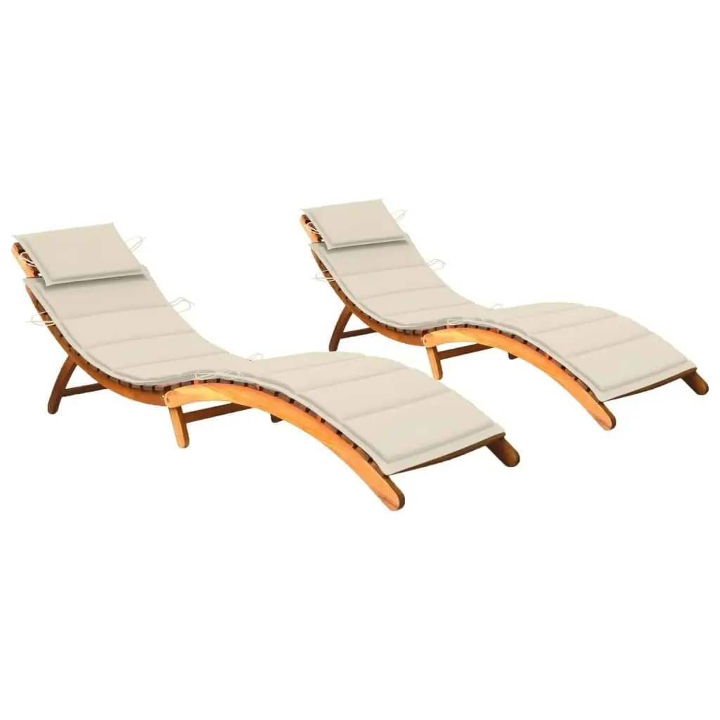 Sun Loungers 2 pcs with Cushions Solid Wood Acacia 3077363