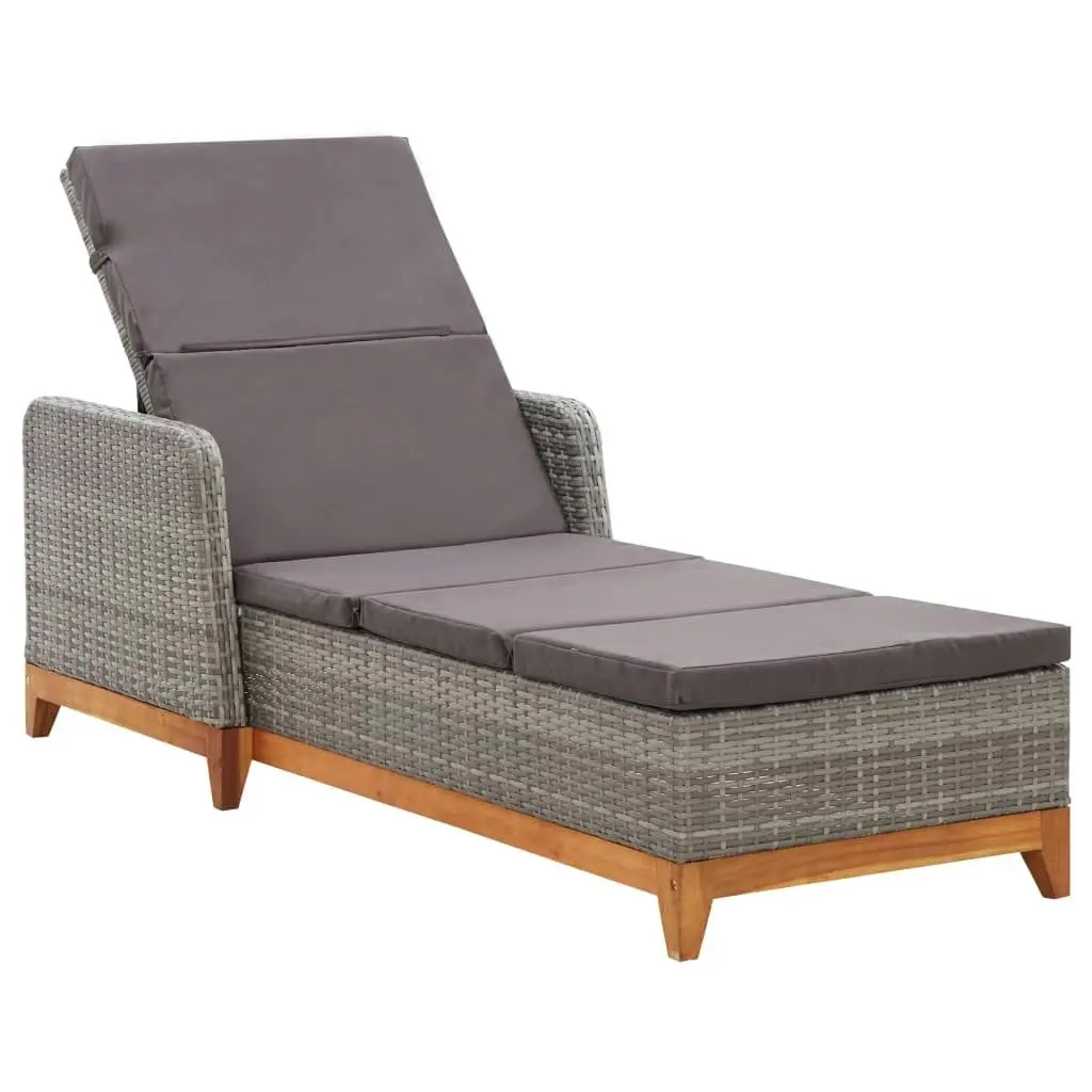 Sun Lounger Poly Rattan and Solid Acacia Wood Grey 46013