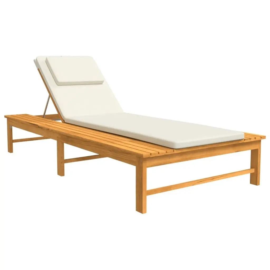 Sun Lounger with Cream White Cushion and Pillow Solid Wood Acacia 362155