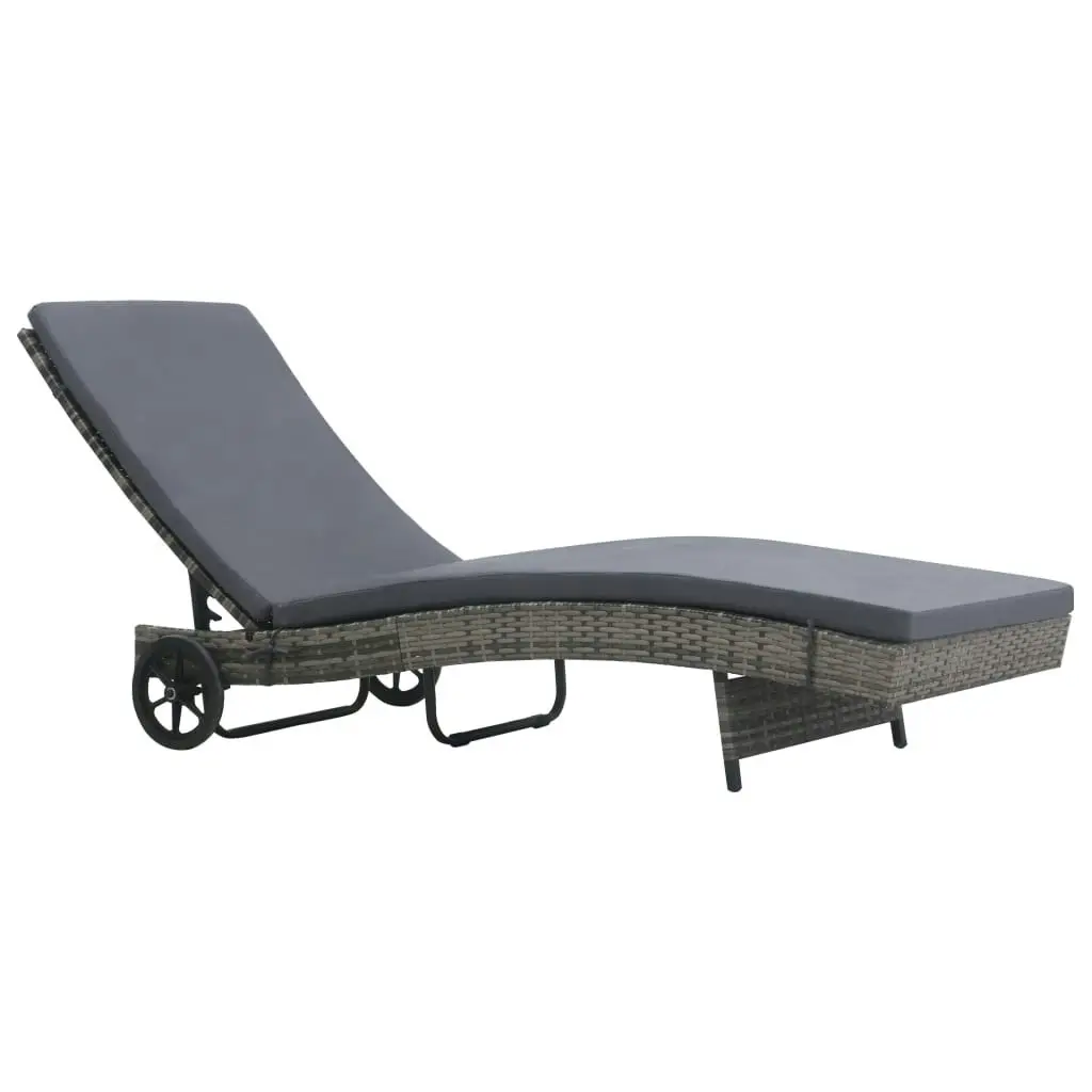 Sun Lounger with Wheels and Cushion Poly Rattan Anthracite 47753