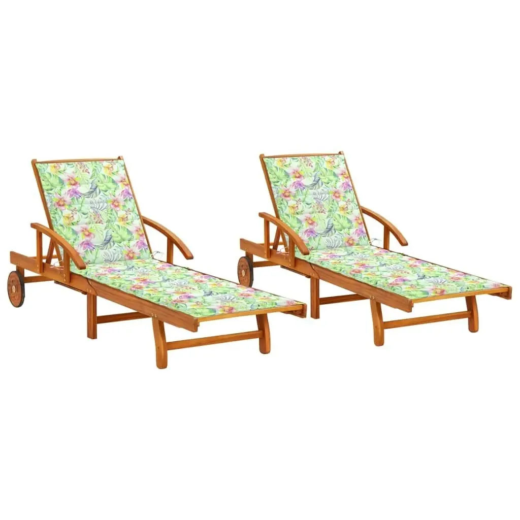 Sun Loungers 2 pcs with Cushions Solid Acacia Wood 3077342