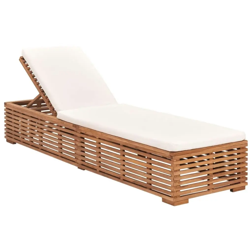 Sun Lounger with Cream Cushion Solid Teak Wood 316037