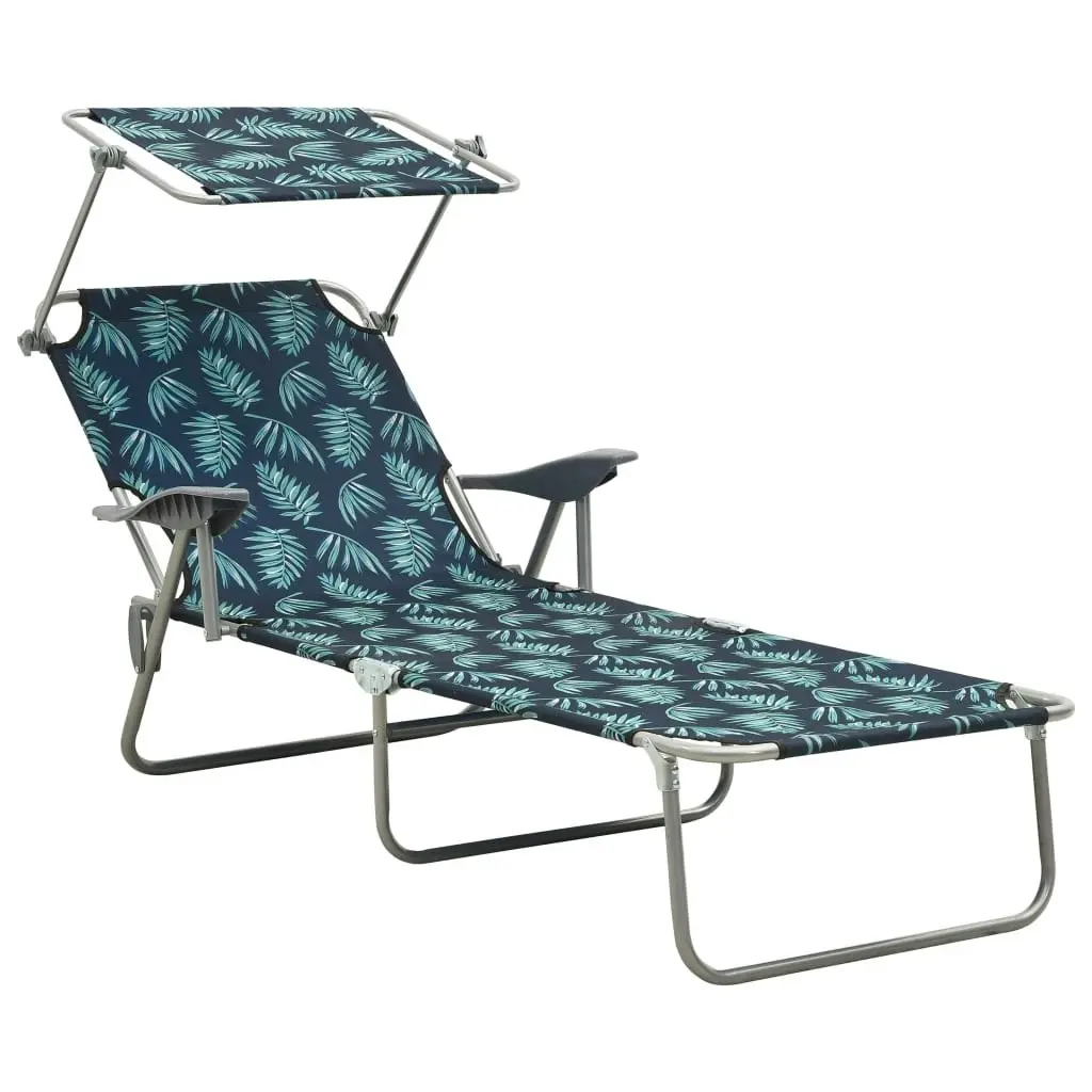 Sun Lounger with Canopy Steel Leaf Print 310338