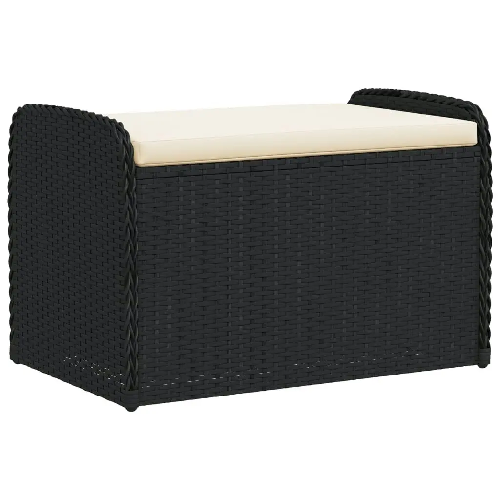 Storage Bench with Cushion Black 80x51x52 cm Poly Rattan 365730