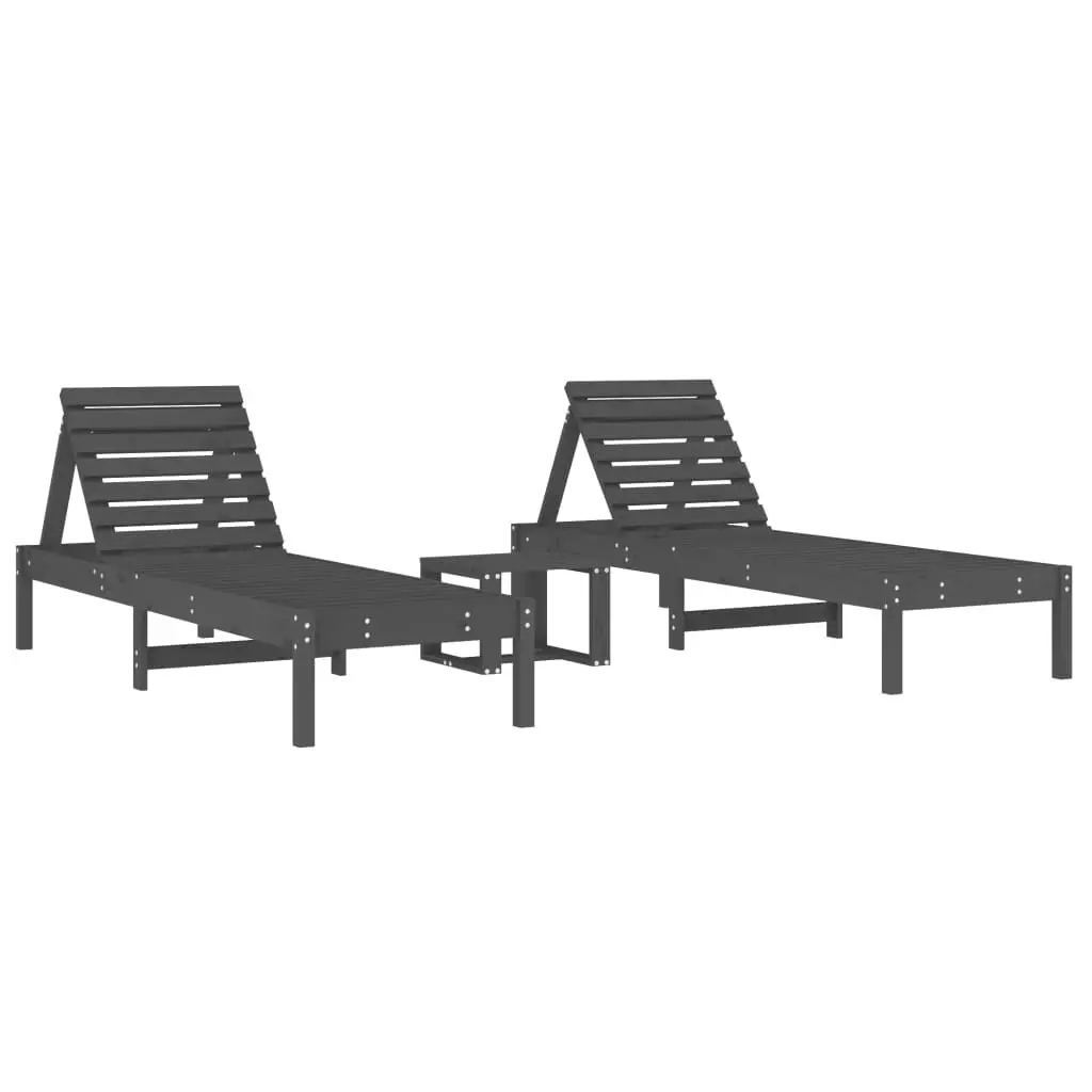 Sun Loungers 2 pcs with Table Grey Solid Wood Pine 3157681