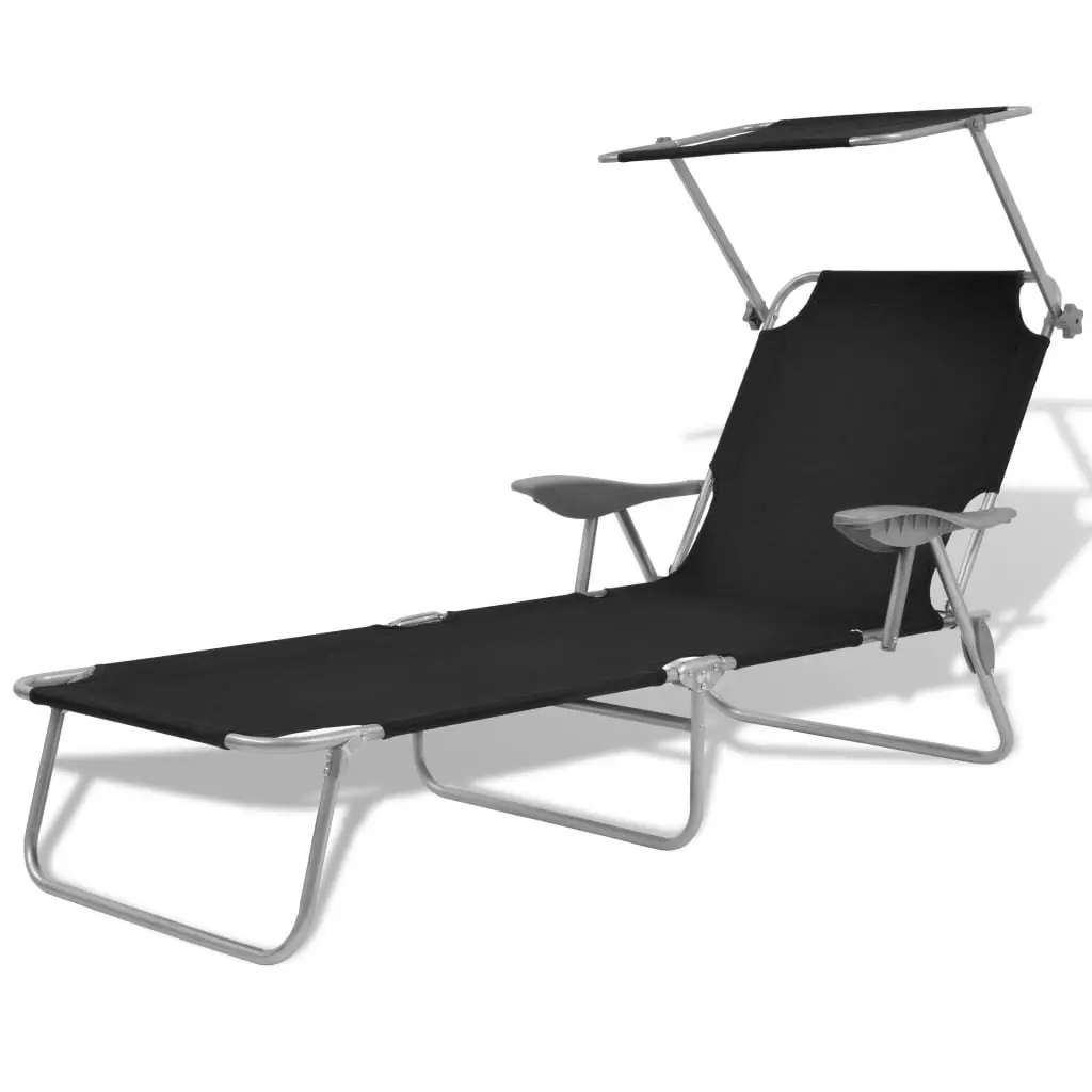 Sun Lounger with Canopy Steel Black 42932