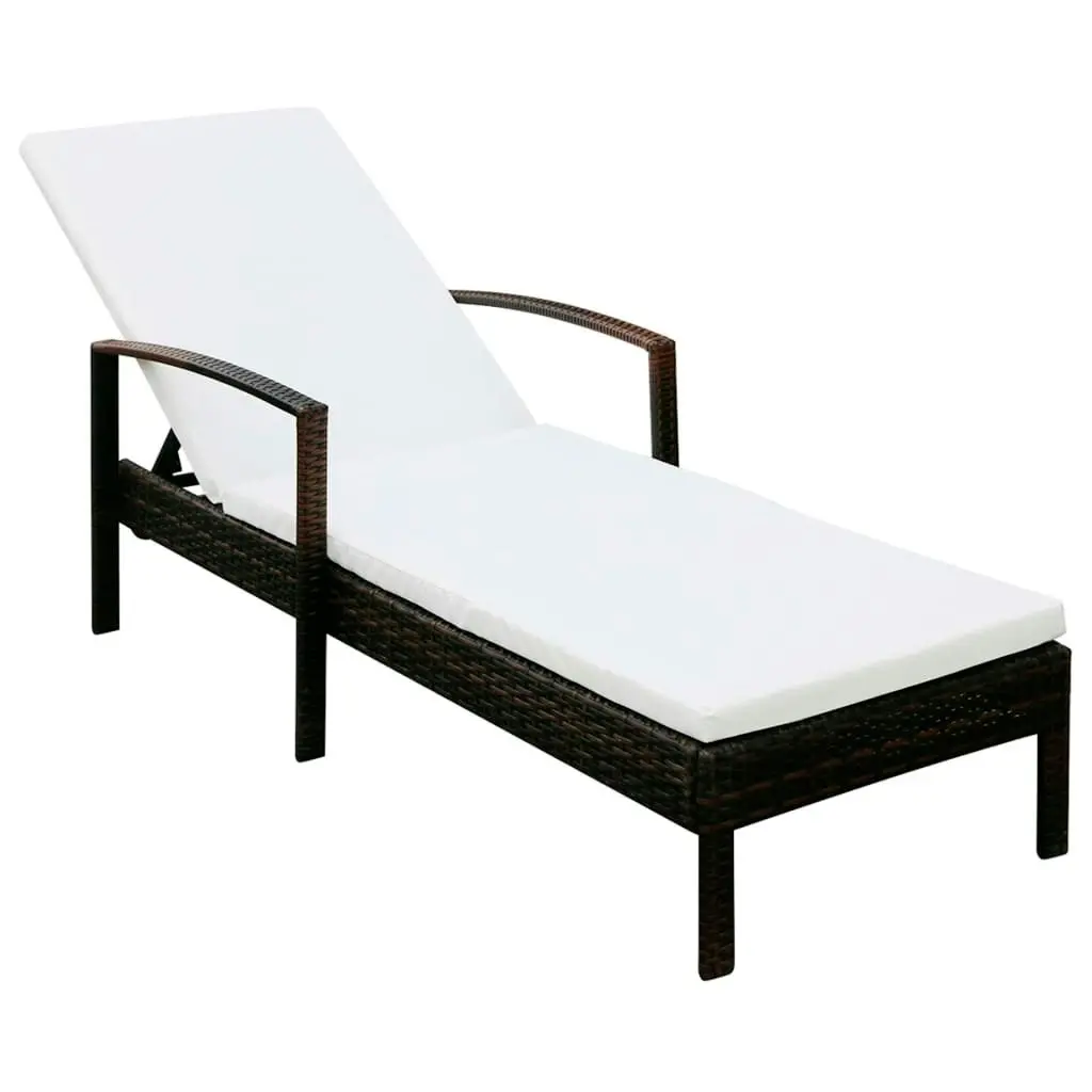 Sun Lounger with Cushion Poly Rattan Brown 42941